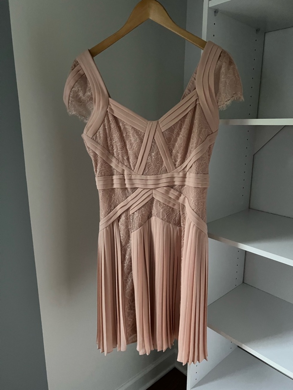 NWOT BCBGMaxAzria Blush Lace Panel Midi Dress